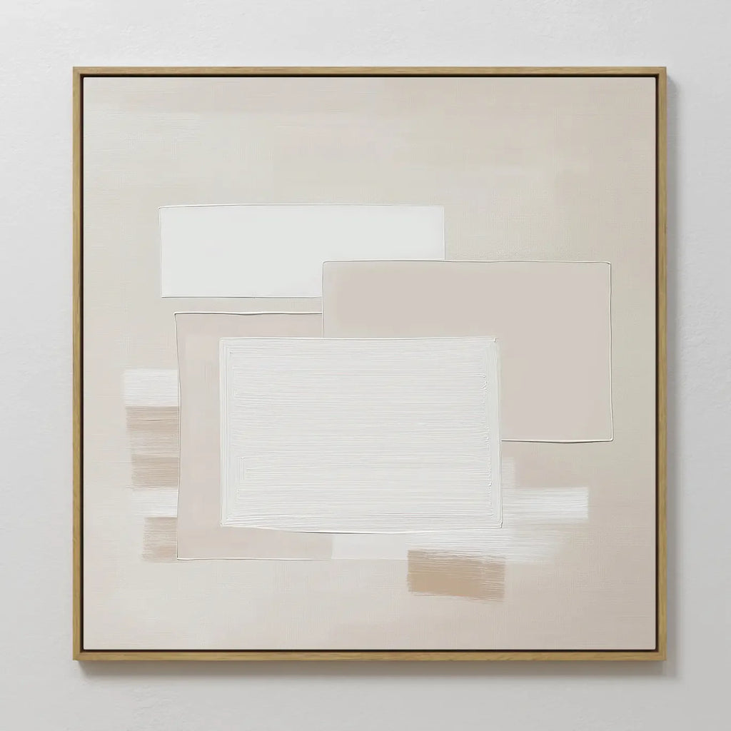 Whispers in Cream – beige and white abstract canvas wall art print by Aspire Prints