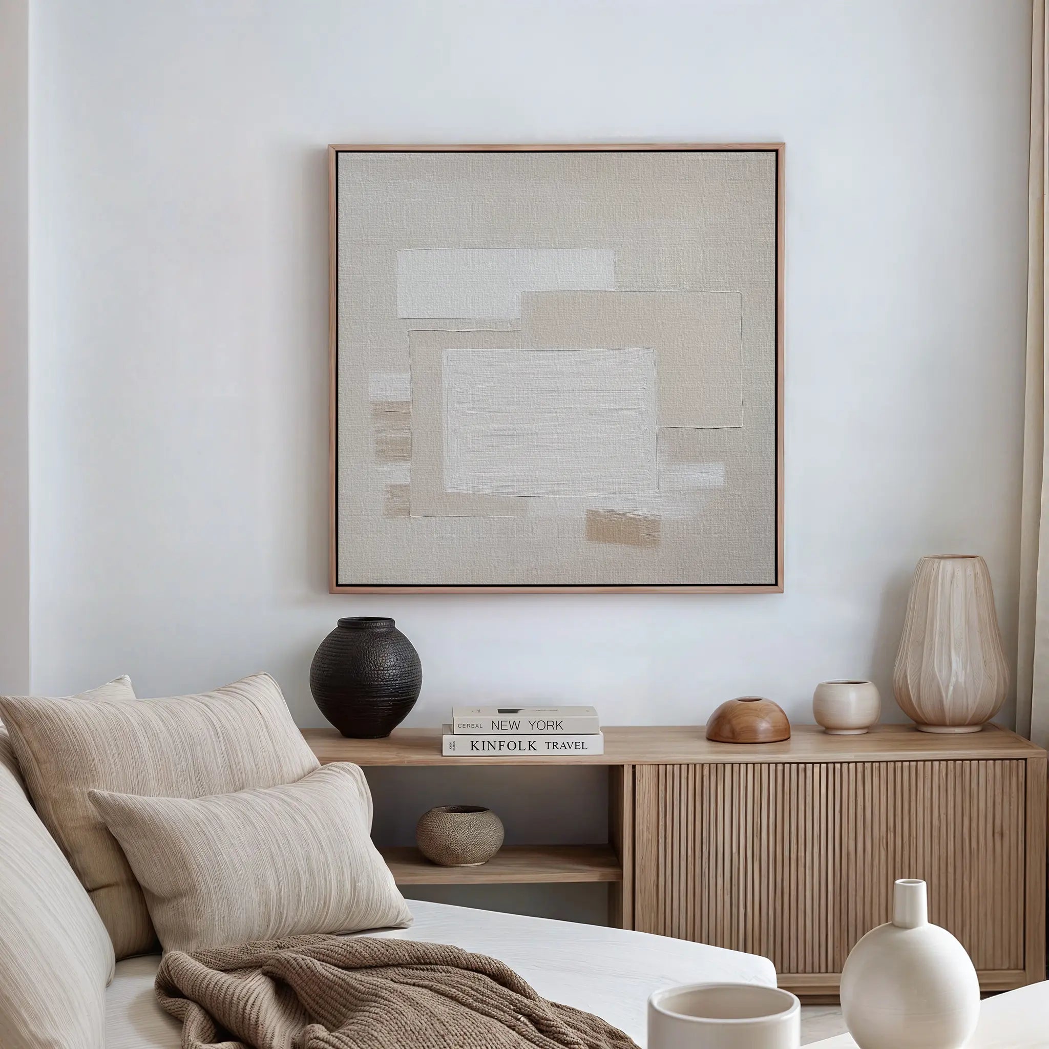Whispers in Cream – beige and white abstract canvas wall art print by Aspire Prints