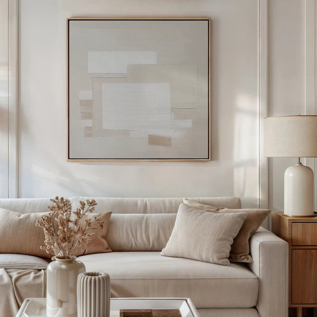 Whispers in Cream – beige and white abstract canvas wall art print by Aspire Prints