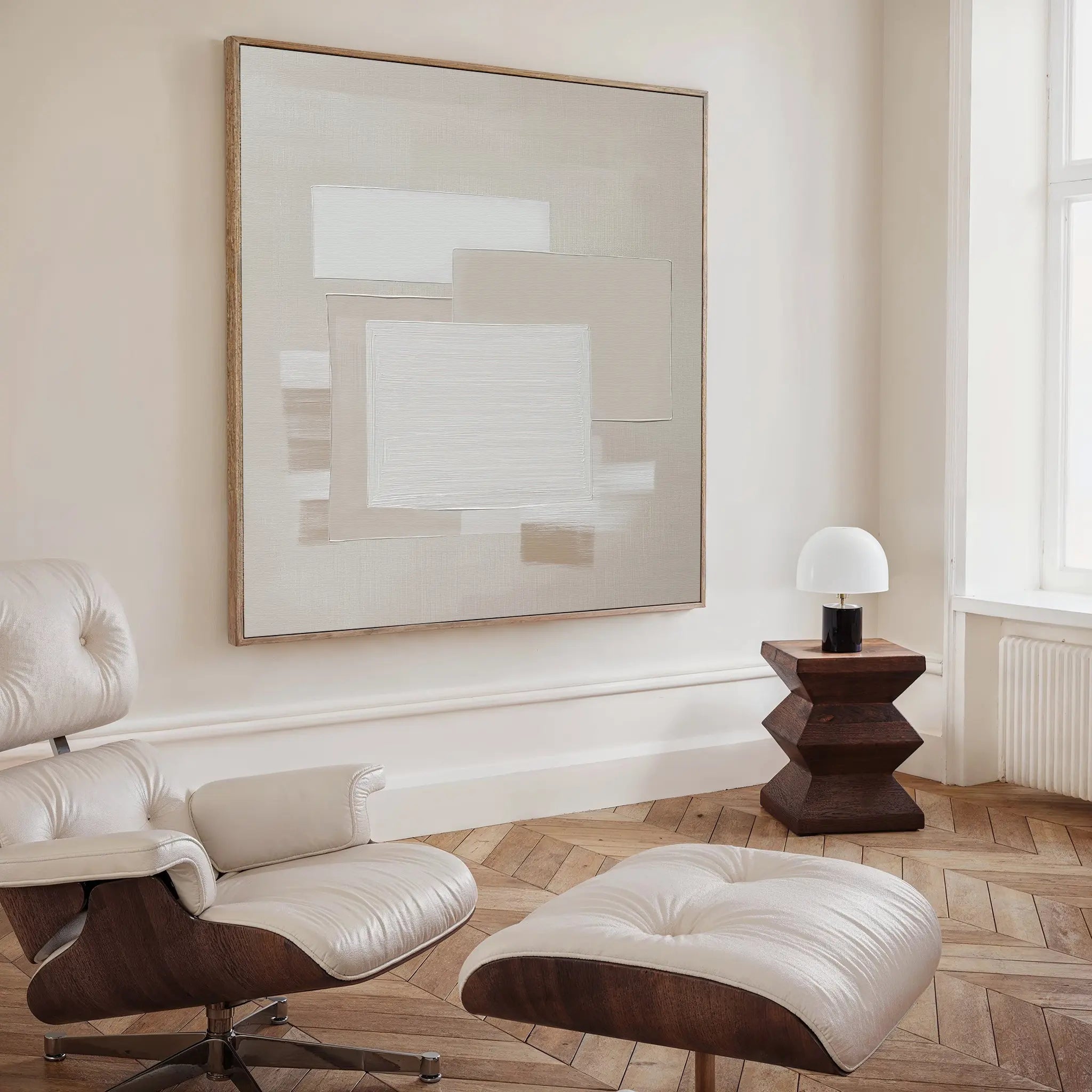Whispers in Cream – beige and white abstract canvas wall art print by Aspire Prints