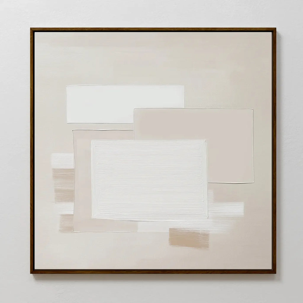 Whispers in Cream – beige and white abstract canvas wall art print by Aspire Prints