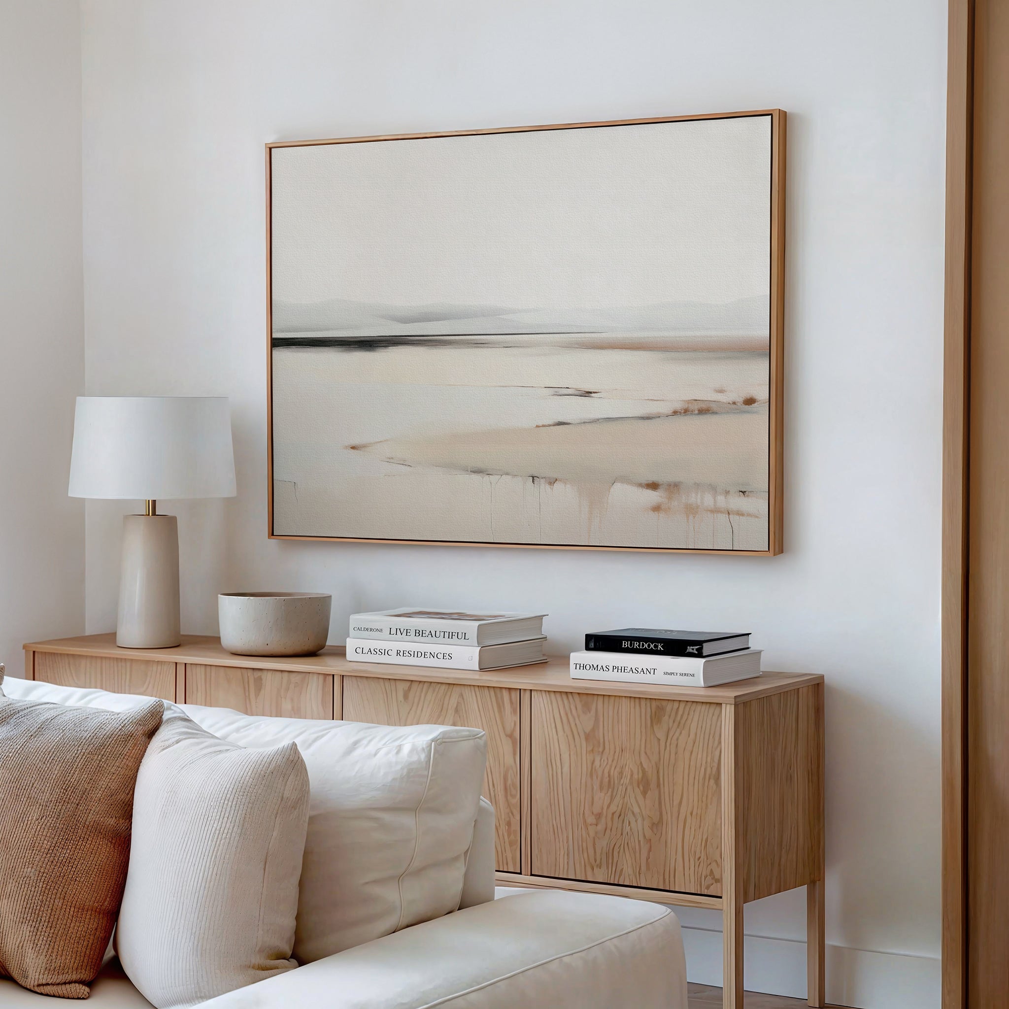 Whispering Hills at First Light – beige and white landscape canvas wall art print by Aspire Prints