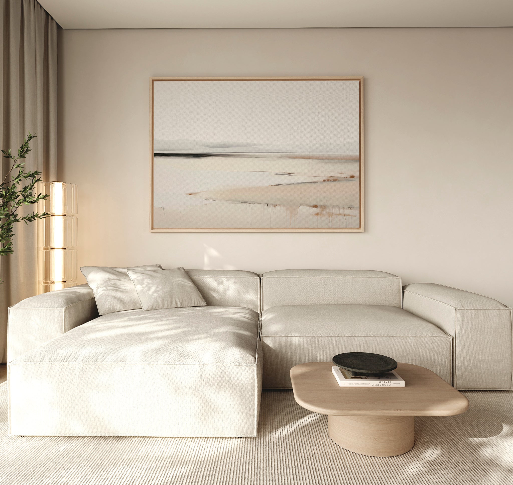 Whispering Hills at First Light – beige and white landscape canvas wall art print by Aspire Prints