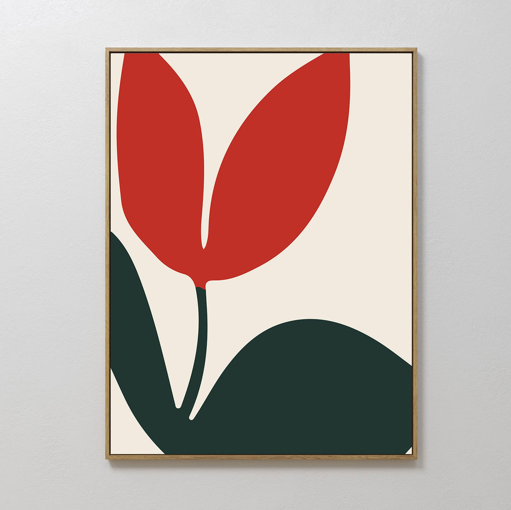 Crimson Bloom Whisper – green botanical canvas wall art print by Aspire Prints