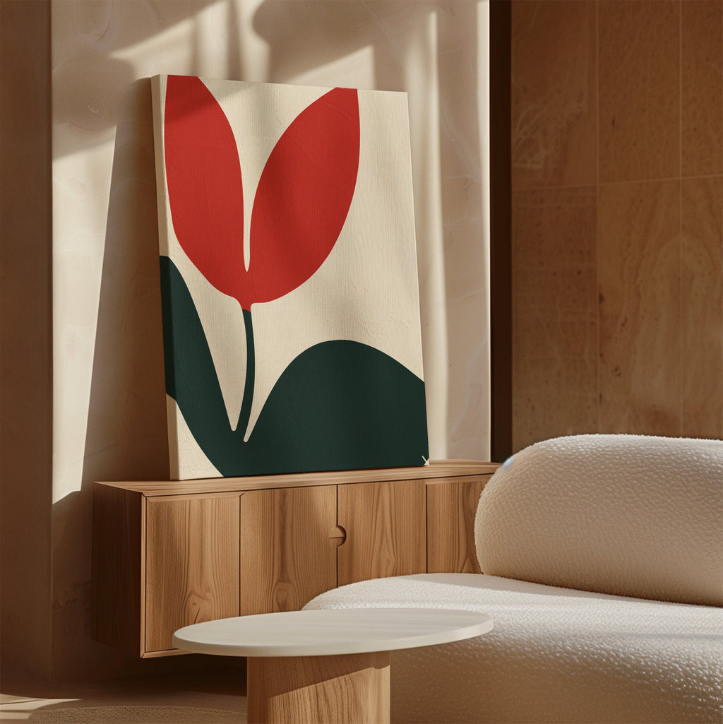Crimson Bloom Whisper – green botanical canvas wall art print by Aspire Prints