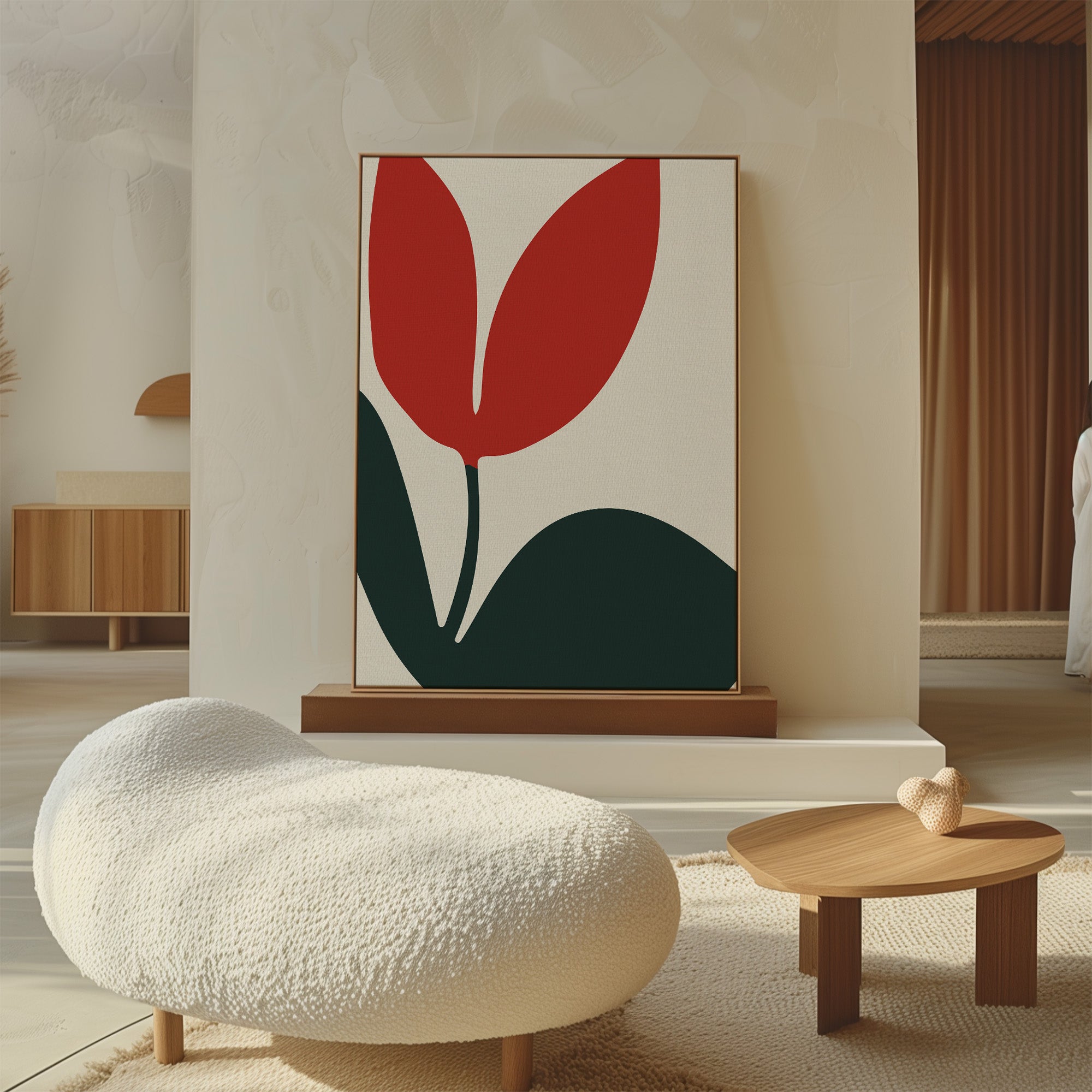 Crimson Bloom Whisper – green botanical canvas wall art print by Aspire Prints