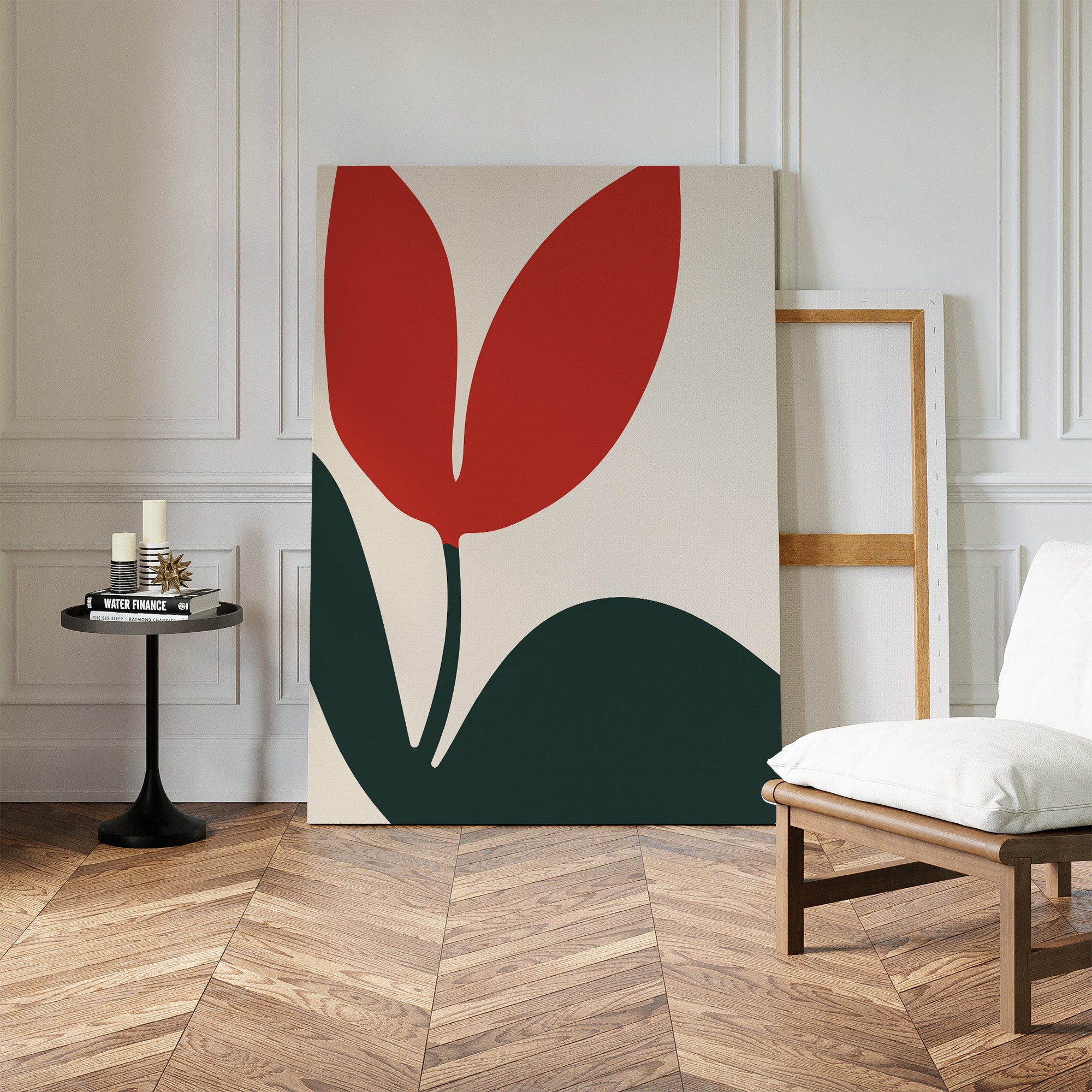 Crimson Bloom Whisper – green botanical canvas wall art print by Aspire Prints