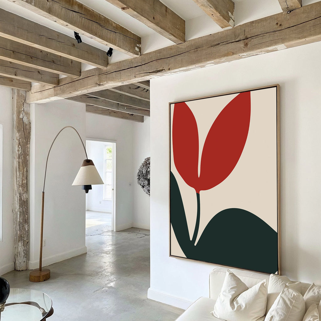 Crimson Bloom Whisper – green botanical canvas wall art print by Aspire Prints
