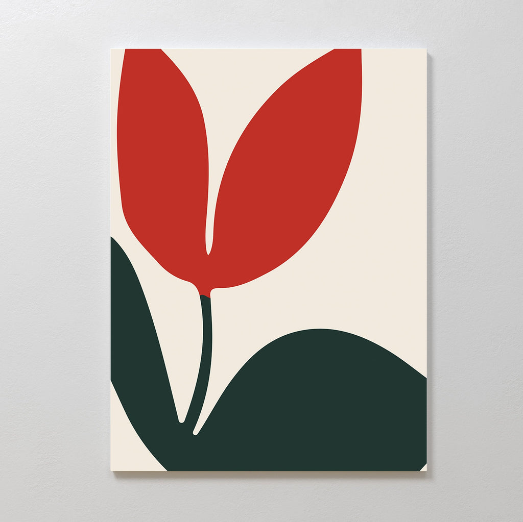 Crimson Bloom Whisper – green botanical canvas wall art print by Aspire Prints