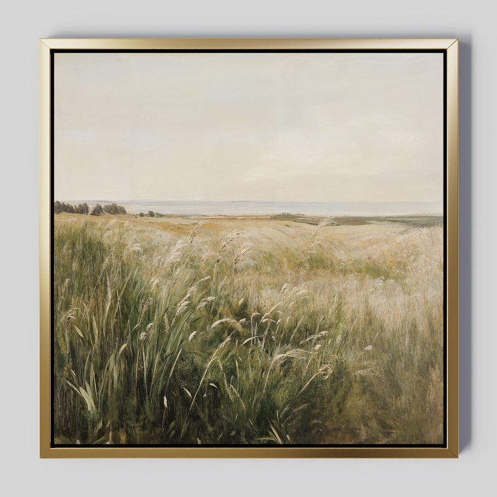 Whispering Reeds at Riverbend Canvas Print – green vintage canvas wall art print by Aspire Prints