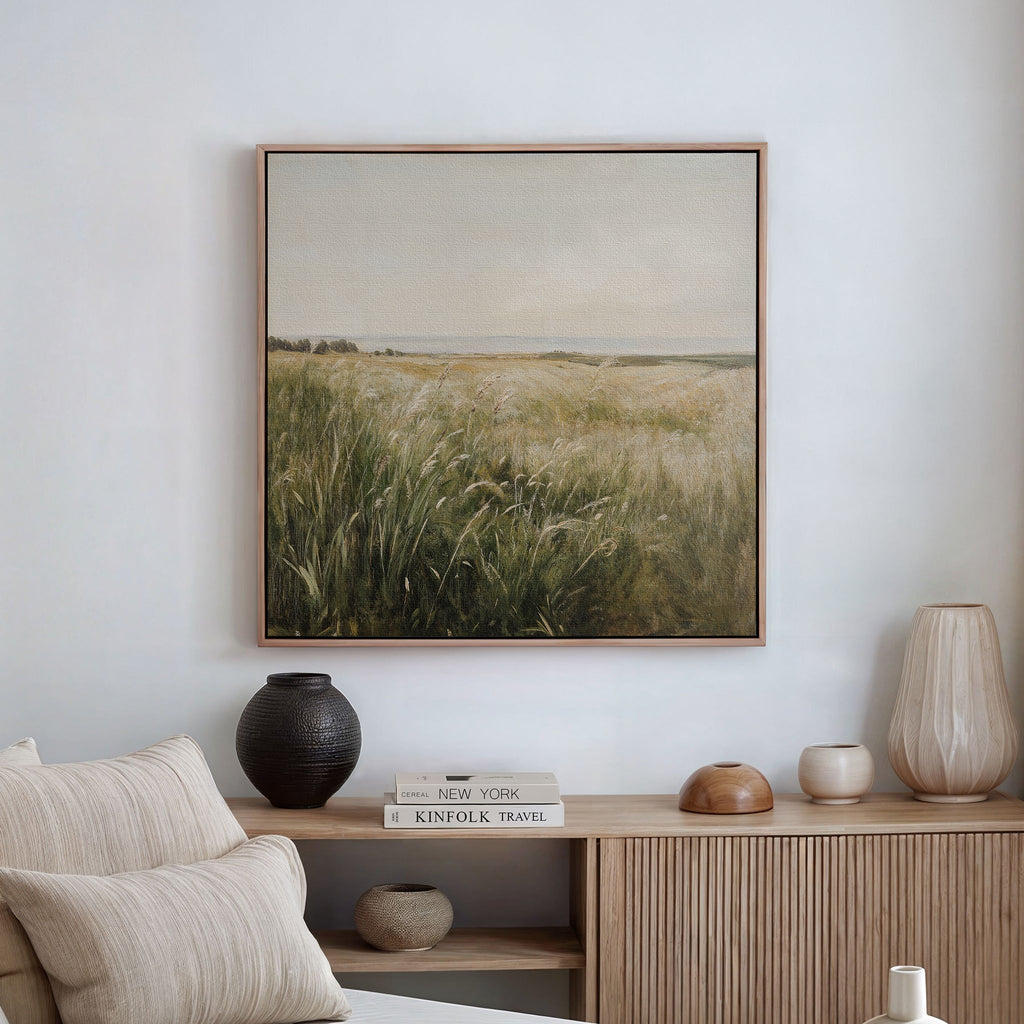 Whispering Reeds at Riverbend Canvas Print – green vintage canvas wall art print by Aspire Prints