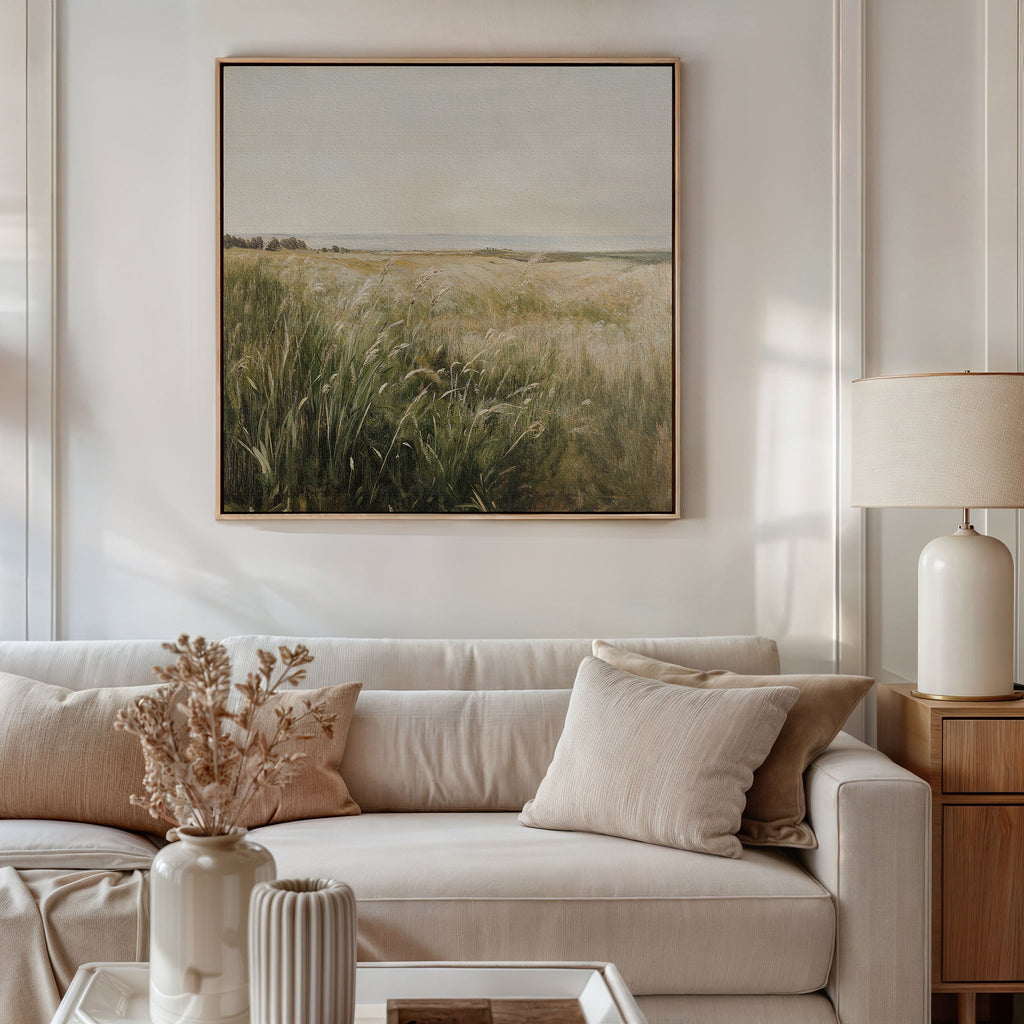 Whispering Reeds at Riverbend Canvas Print – green vintage canvas wall art print by Aspire Prints