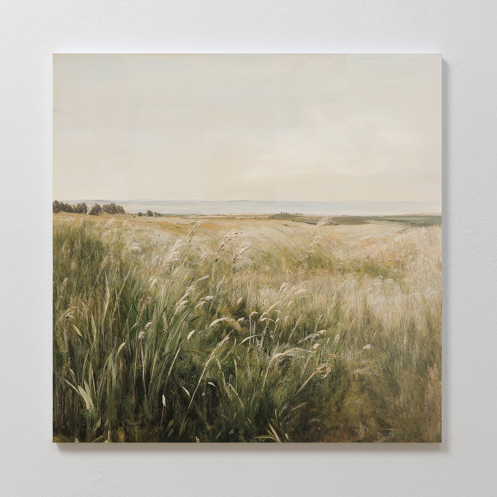 Whispering Reeds at Riverbend Canvas Print – green vintage canvas wall art print by Aspire Prints