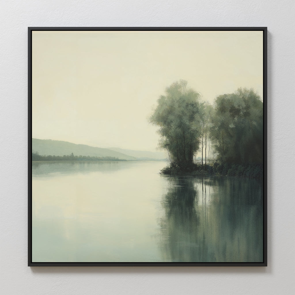 Whispers of the Mistbound River – green vintage canvas wall art print by Aspire Prints