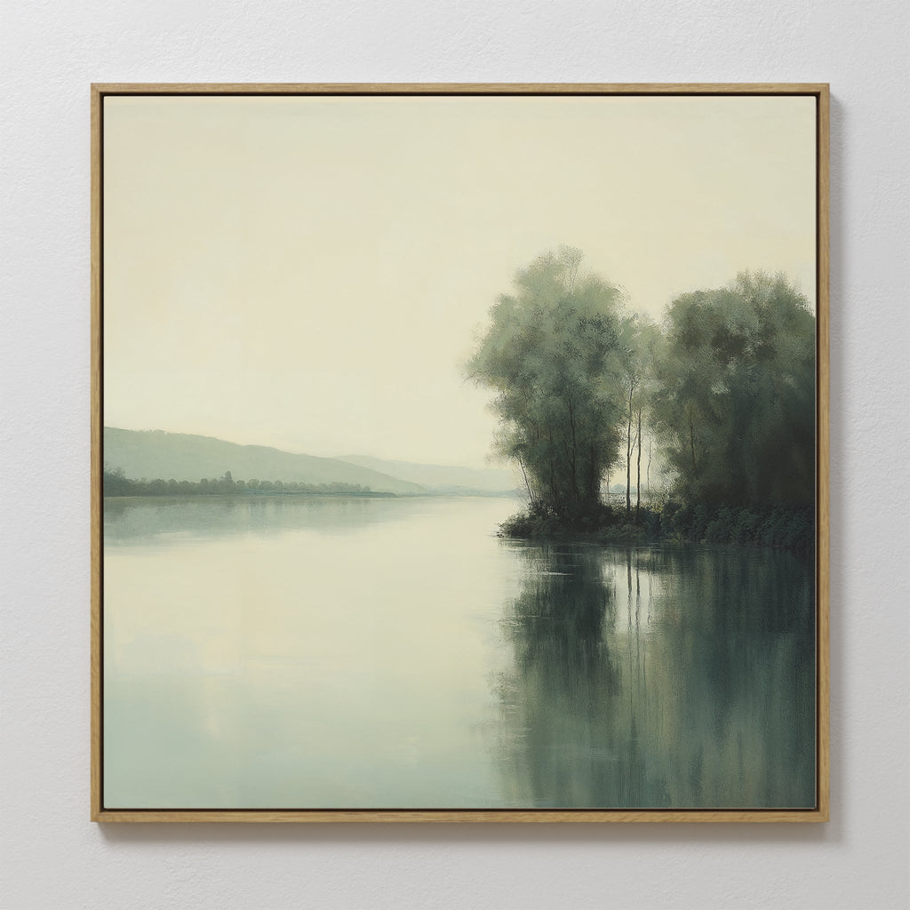 Whispers of the Mistbound River – green vintage canvas wall art print by Aspire Prints