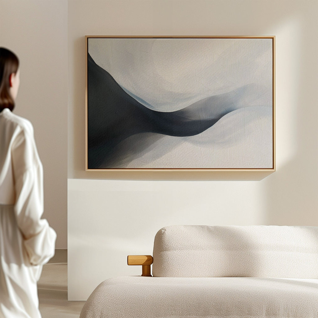 Whispering Tides – black and white abstract canvas wall art print by Aspire Prints
