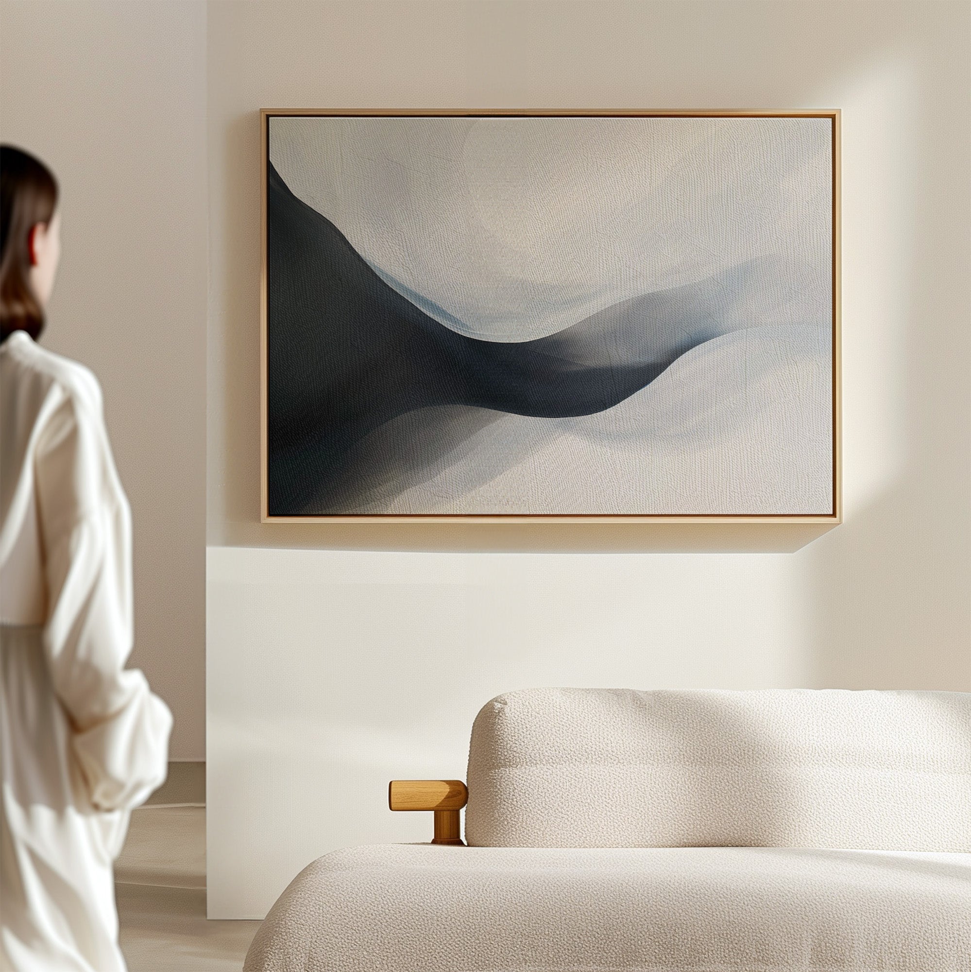Whispering Tides – black and white abstract canvas wall art print by Aspire Prints