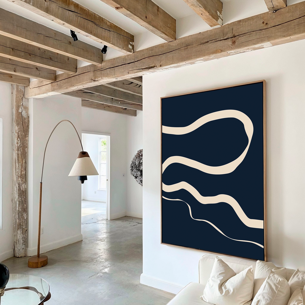 Whispers in Indigo – blue abstract canvas wall art print by Aspire Prints