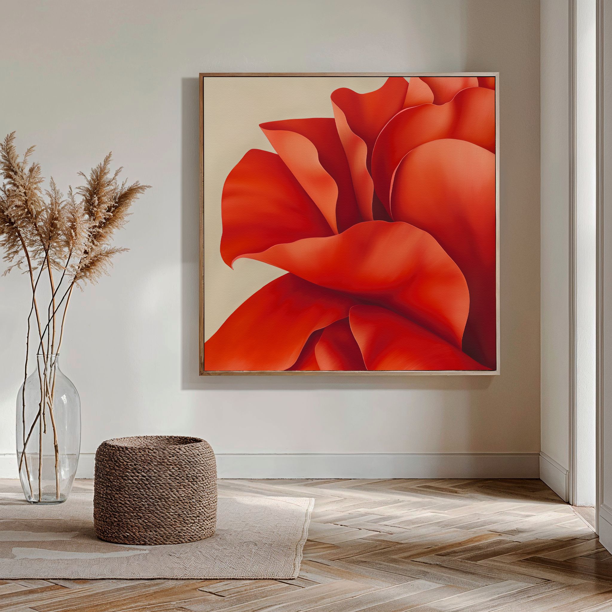 Crimson Bloom Whisper – red botanical canvas wall art print by Aspire Prints