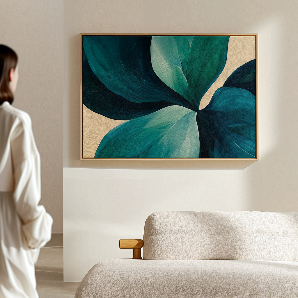 Verdant Whispers in Teal – blue botanical canvas wall art print by Aspire Prints