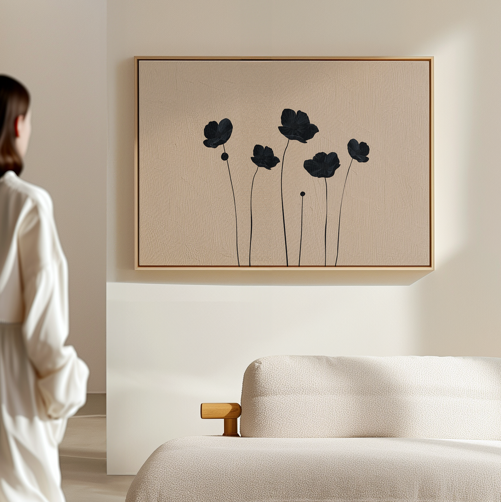 Whispers in Bloom – beige and white botanical canvas wall art print by Aspire Prints