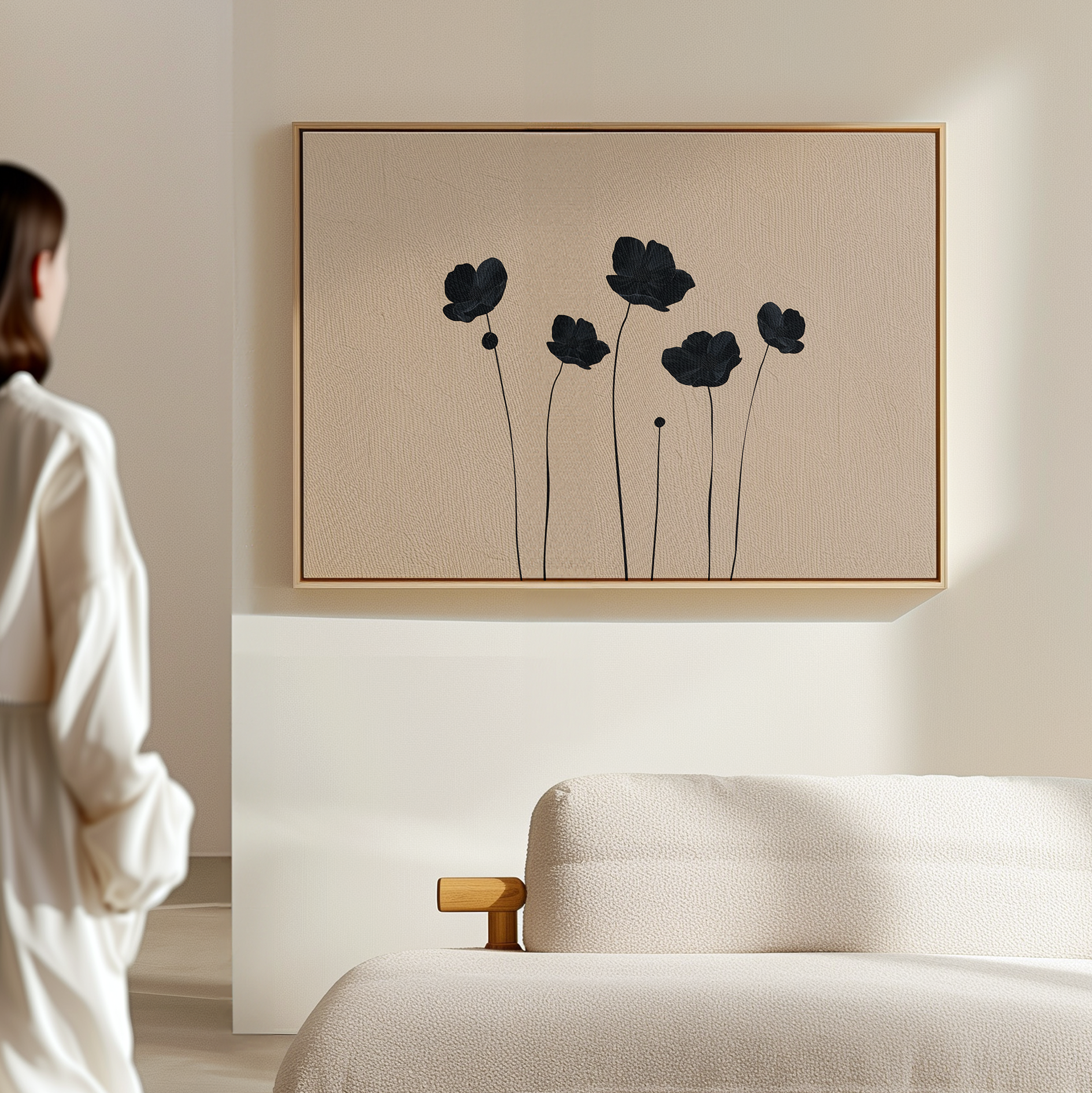 Whispers in Bloom – beige and white botanical canvas wall art print by Aspire Prints