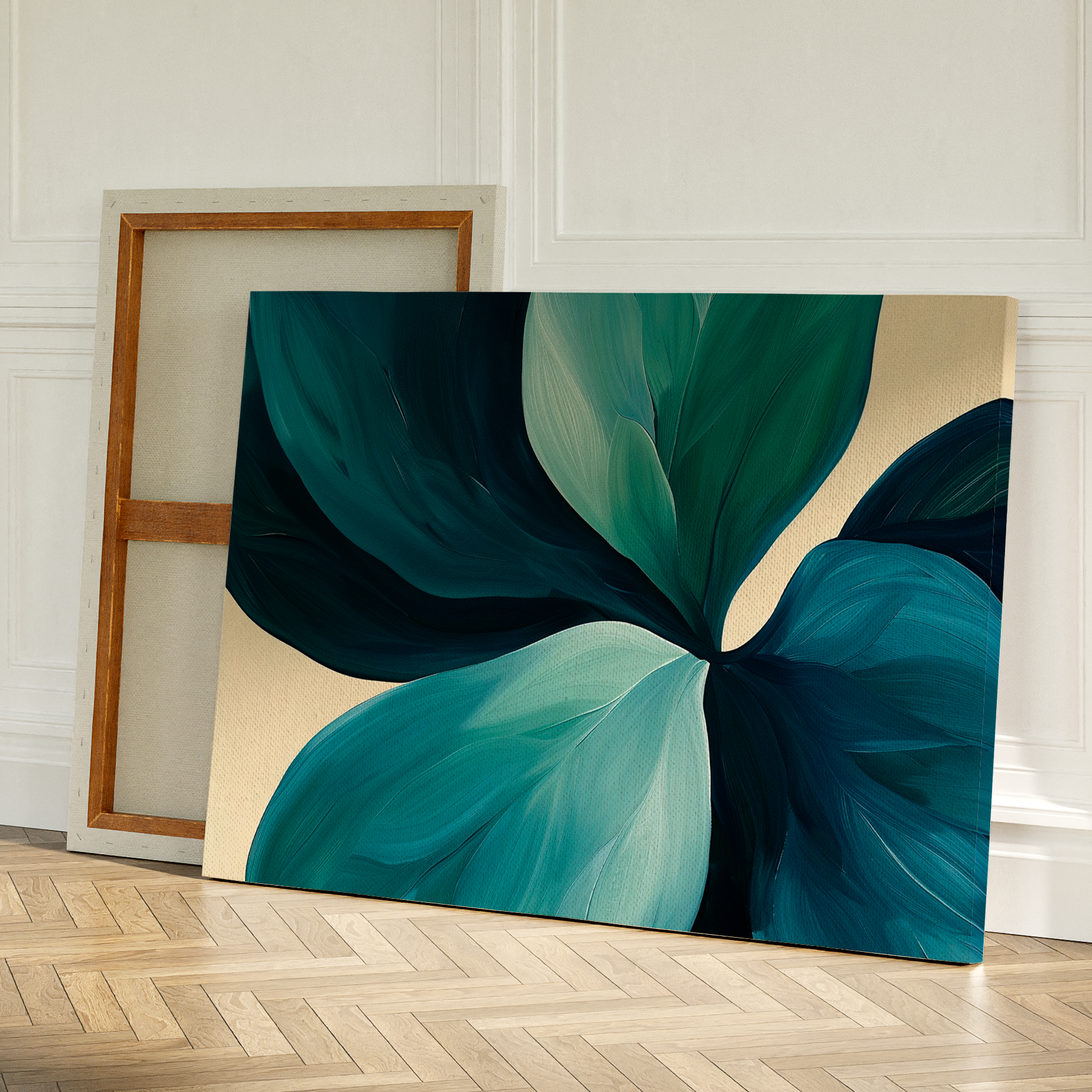 Verdant Whispers in Teal – blue botanical canvas wall art print by Aspire Prints