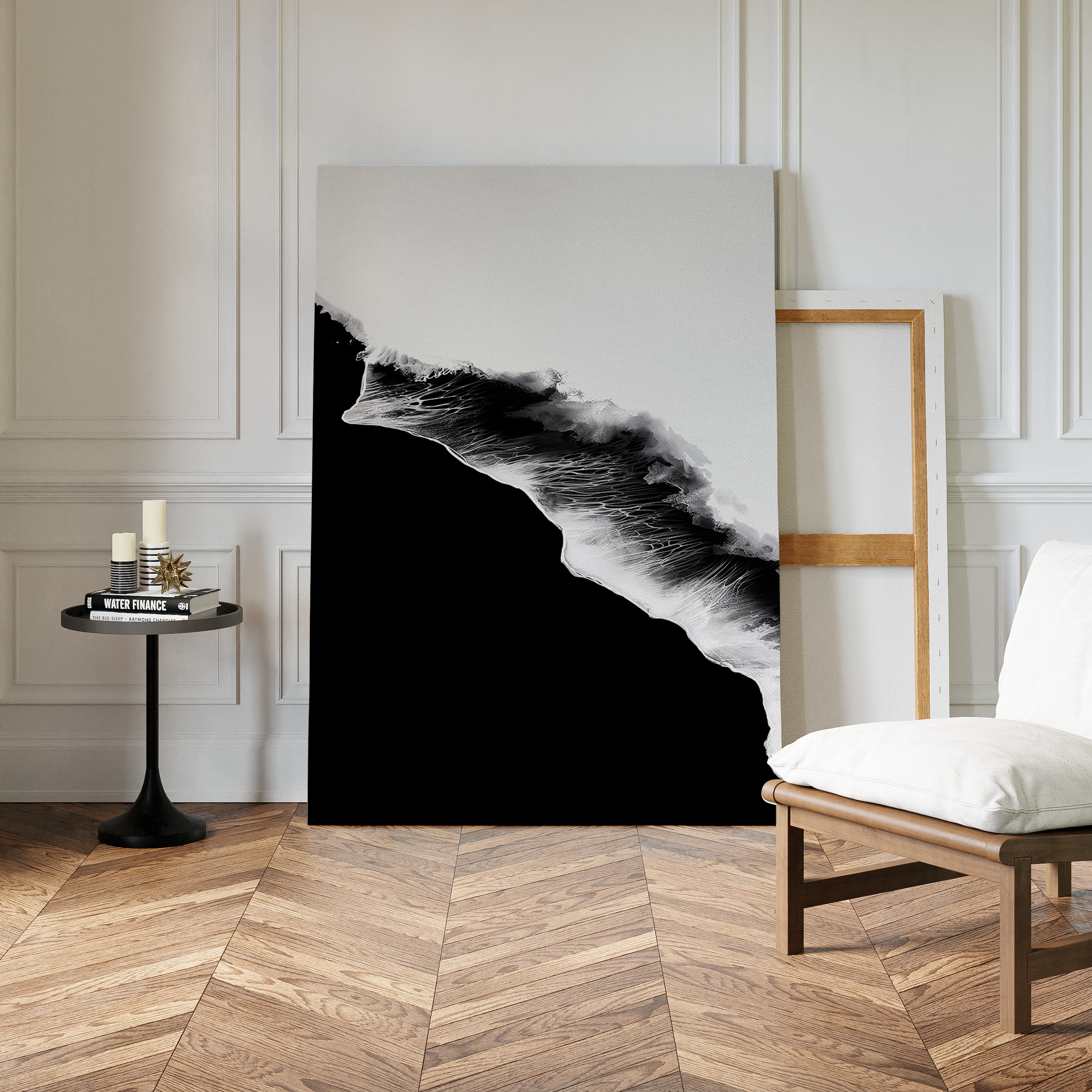 Midnight Tide Whispers – black coastal canvas wall art print by Aspire Prints