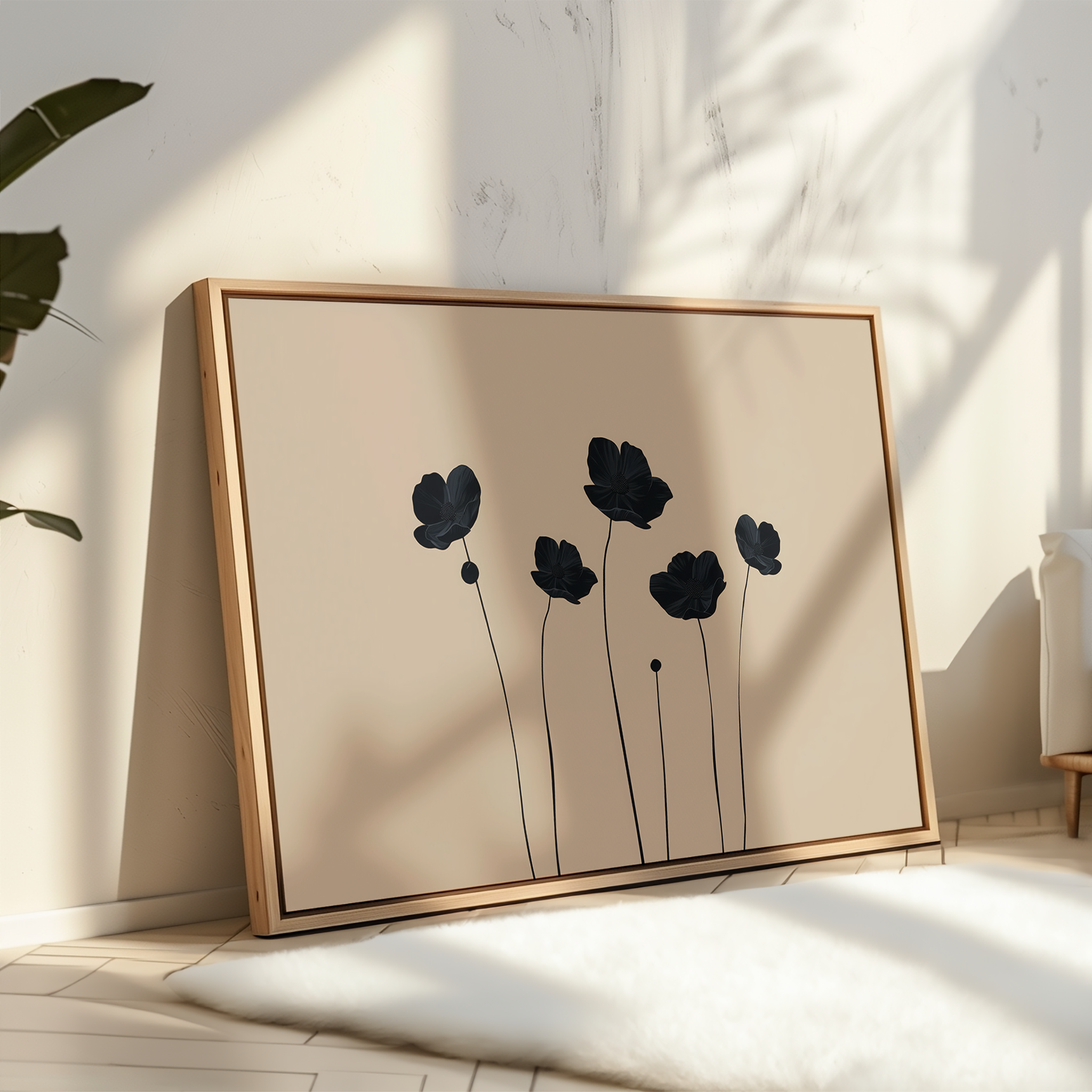 Whispers in Bloom – beige and white botanical canvas wall art print by Aspire Prints