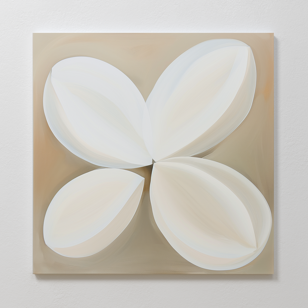 Whispering Petals at Dawn – beige and white botanical canvas wall art print by Aspire Prints