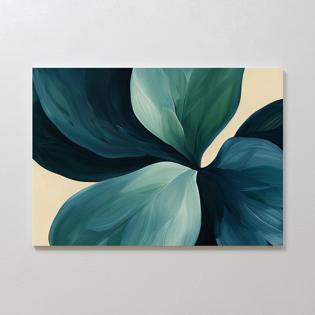 Verdant Whispers in Teal – blue botanical canvas wall art print by Aspire Prints
