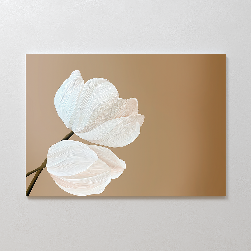 Whispers in Bloom – beige and white botanical canvas wall art print by Aspire Prints