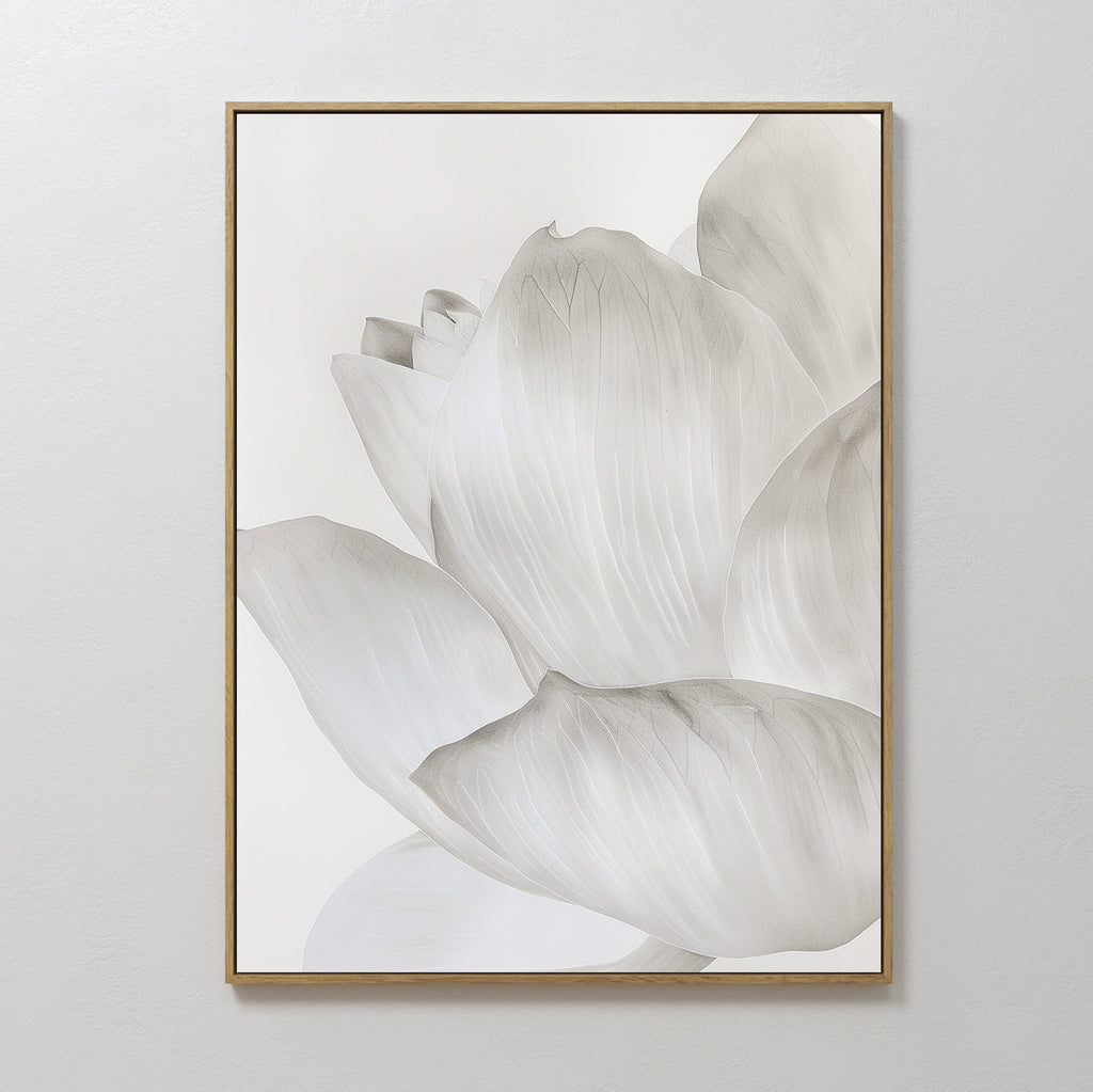 Whisper of Petals – beige and white botanical canvas wall art print by Aspire Prints