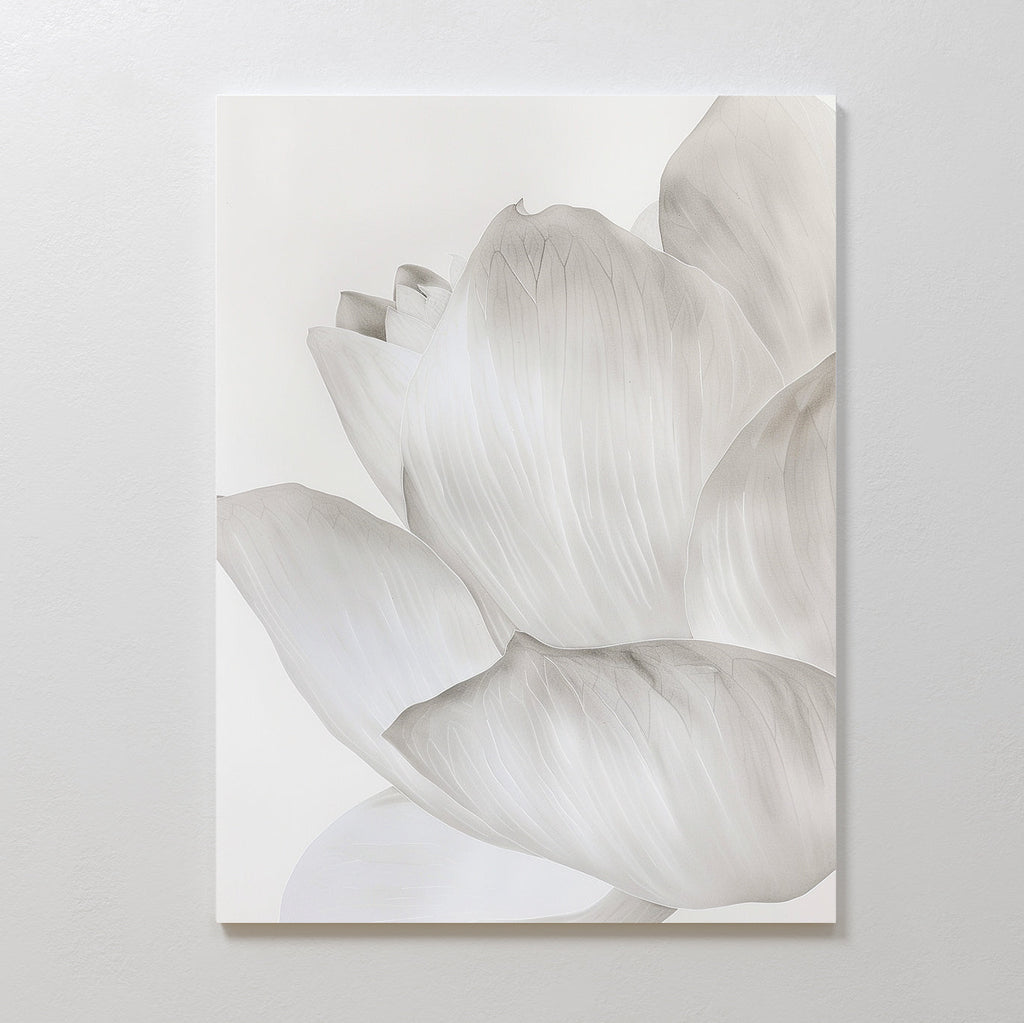 Whisper of Petals – beige and white botanical canvas wall art print by Aspire Prints