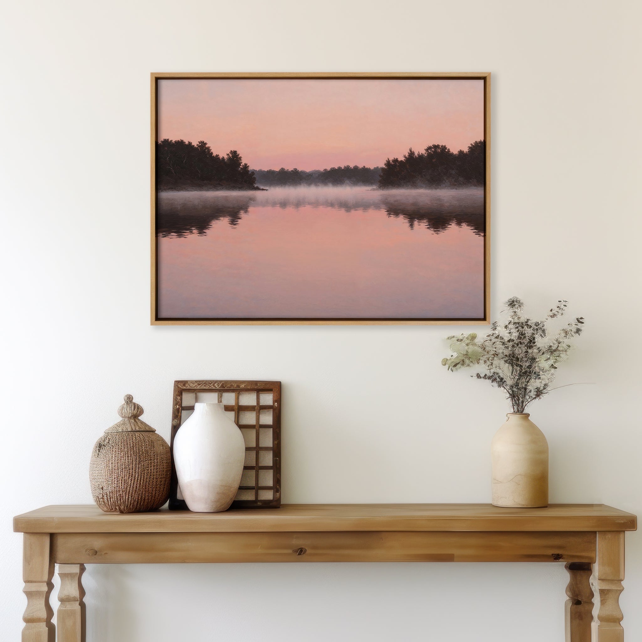 Whispers Across Rose Water Canvas Print – blush pink vintage canvas wall art print by Aspire Prints