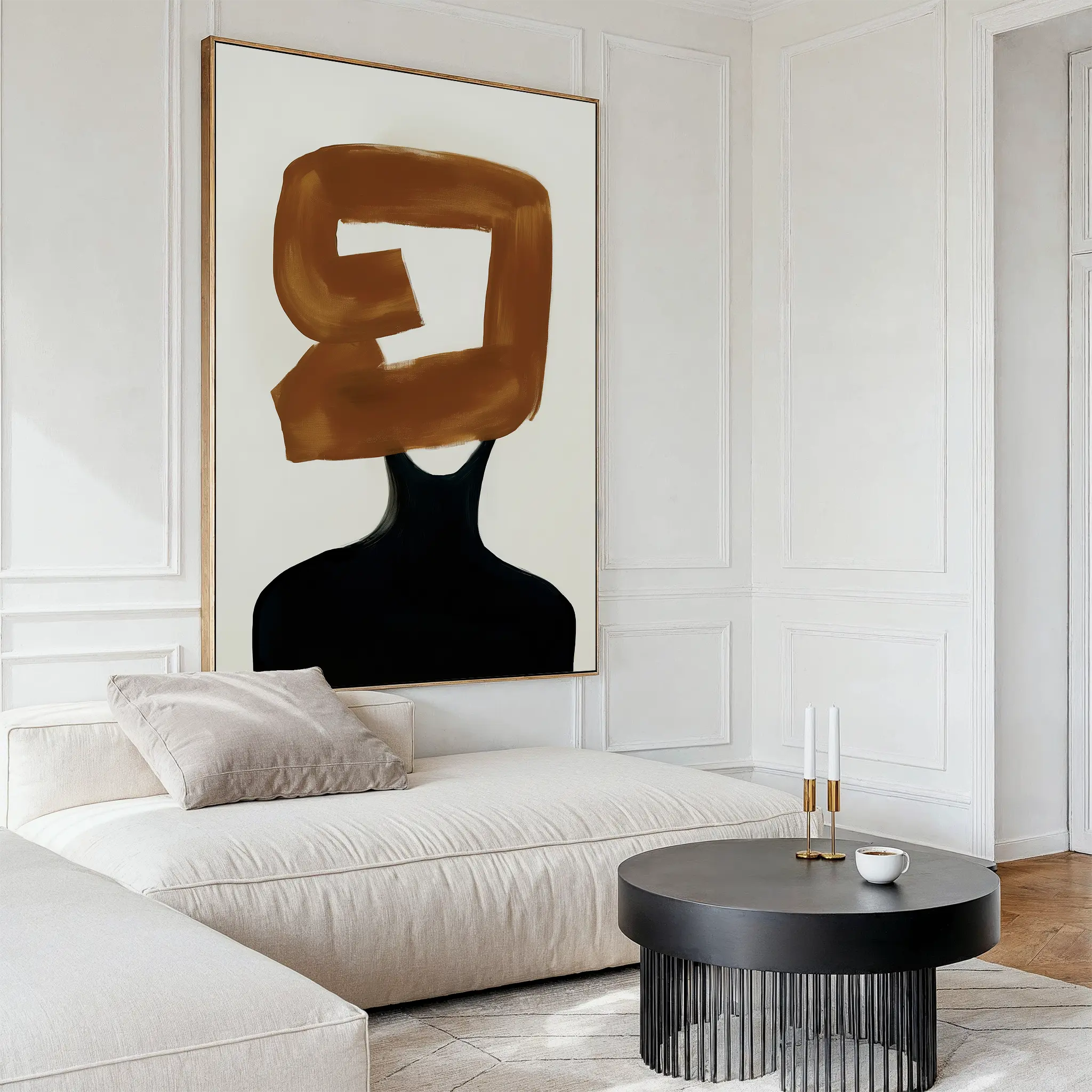 Umber Silhouette – earthy brown abstract canvas wall art print by Aspire Prints
