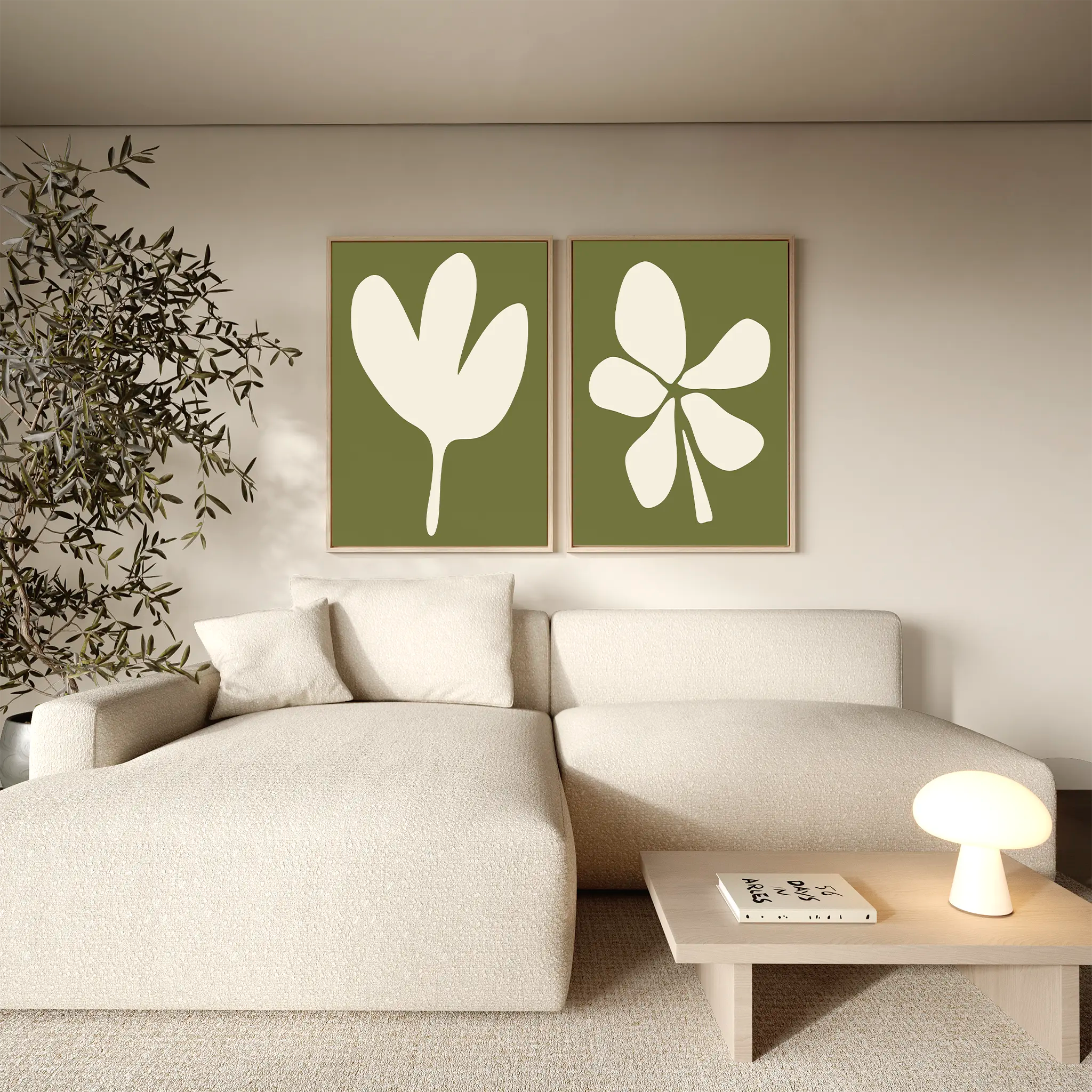 Whispers in Sage – Set of 2 Canvas Prints set of 2 – green botanical canvas wall art by Aspire Prints
