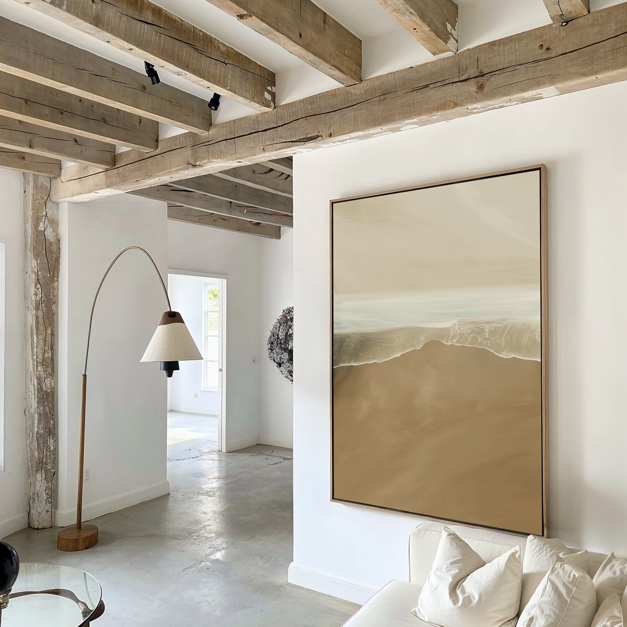 Whispers of the Shoreline Canvas Print – beige and white coastal canvas wall art print by Aspire Prints