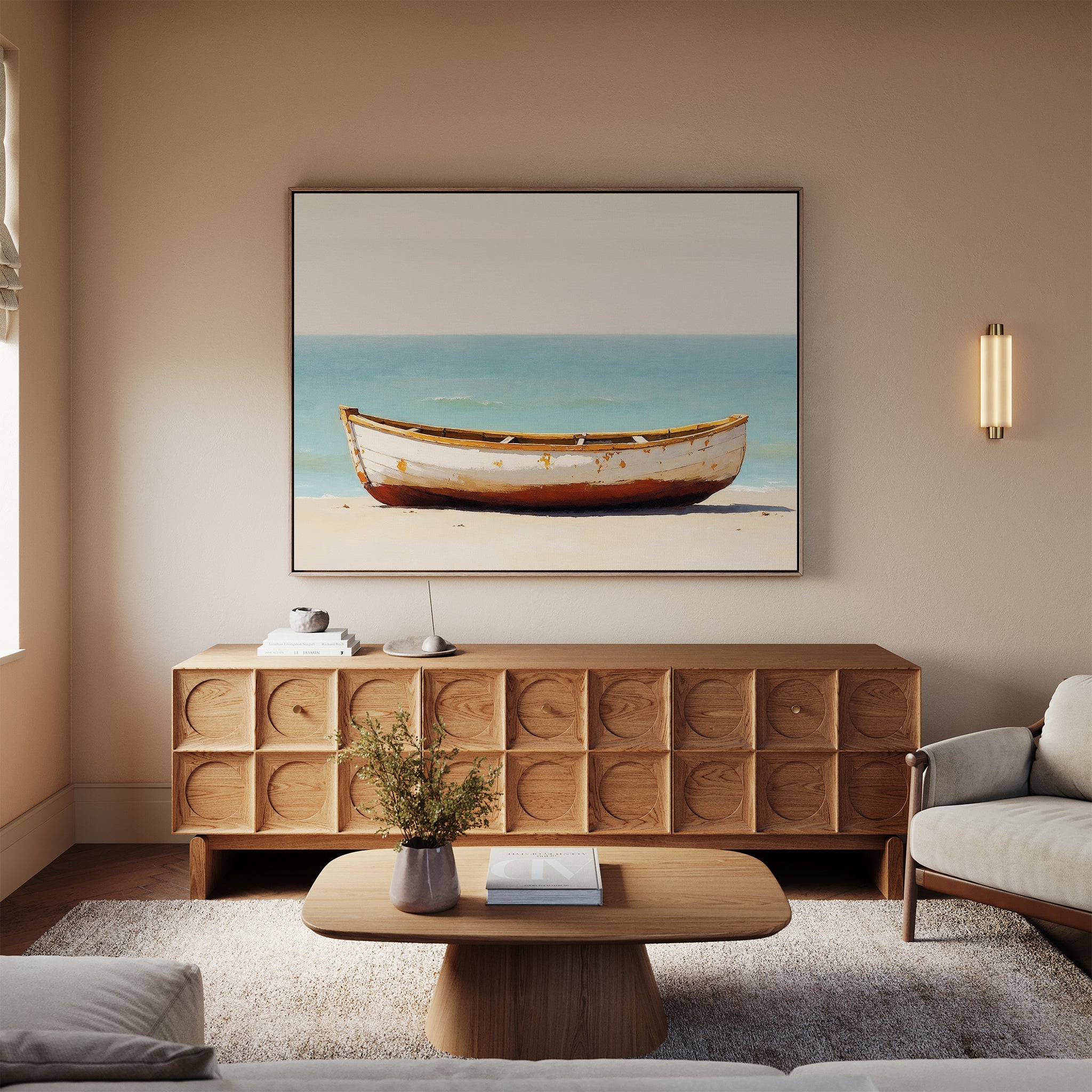 Tides of Stillness – neutral-toned vintage canvas wall art print by Aspire Prints