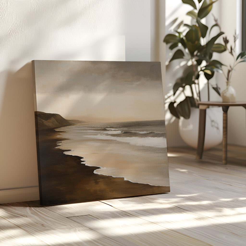 Whispering Tide – earthy brown vintage canvas wall art print by Aspire Prints