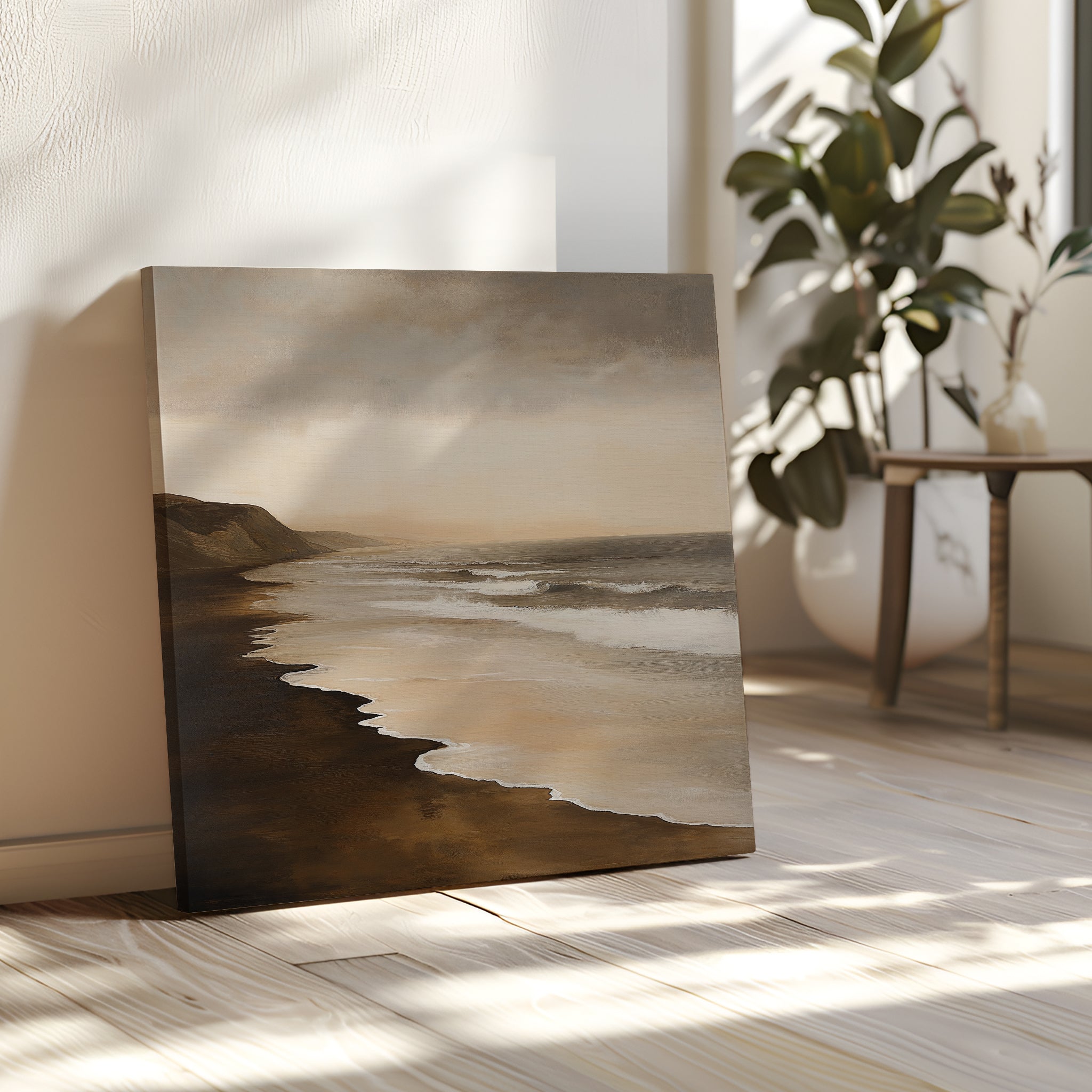 Whispering Tide – earthy brown vintage canvas wall art print by Aspire Prints