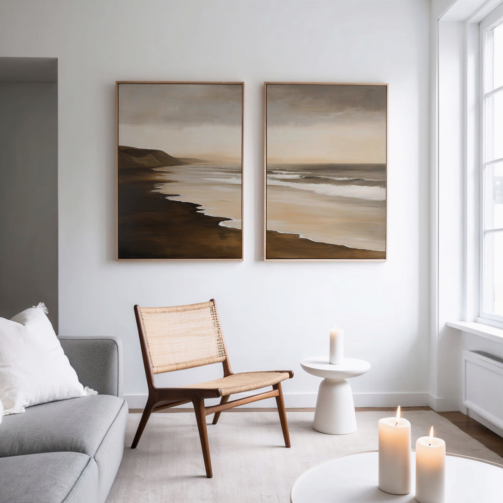 Whispers of the Tide – Set of 2 Canvas Prints set of 2 – neutral-toned coastal canvas wall art by Aspire Prints