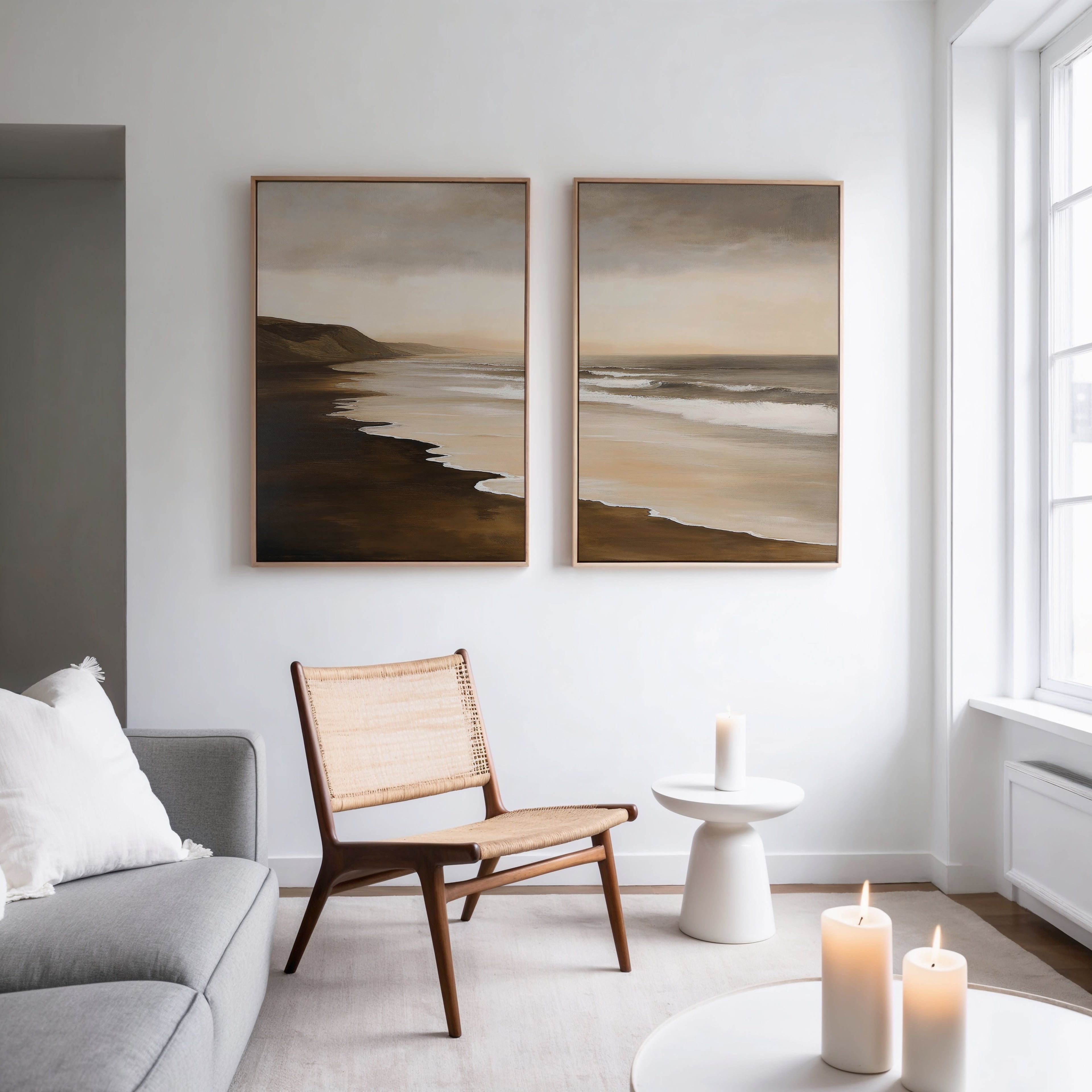 Whispers of the Tide – Set of 2 Canvas Prints set of 2 – neutral-toned coastal canvas wall art by Aspire Prints