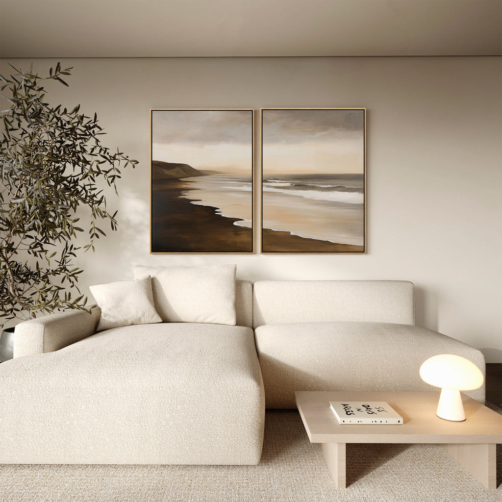 Whispers of the Tide – Set of 2 Canvas Prints set of 2 – neutral-toned coastal canvas wall art by Aspire Prints