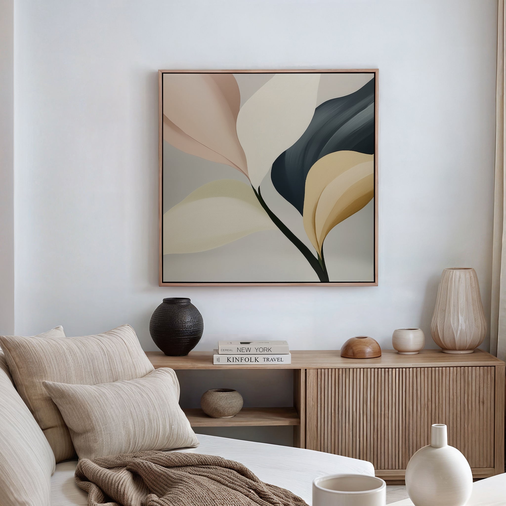Whispers in Marble – neutral-toned botanical canvas wall art print by Aspire Prints