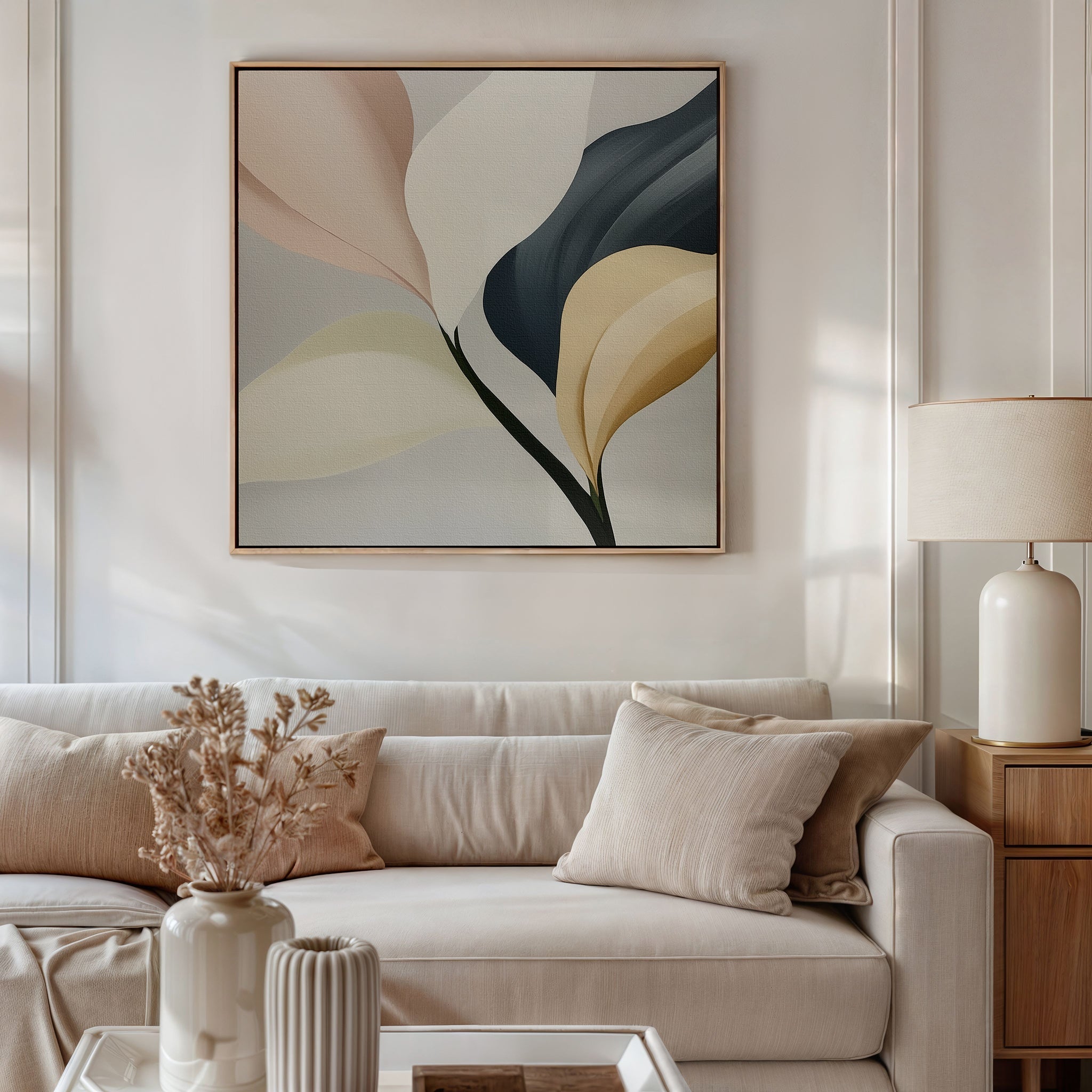 Whispers in Marble – neutral-toned botanical canvas wall art print by Aspire Prints