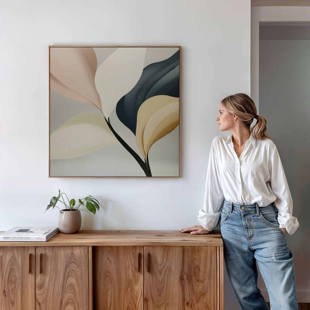 Whispers in Marble – neutral-toned botanical canvas wall art print by Aspire Prints