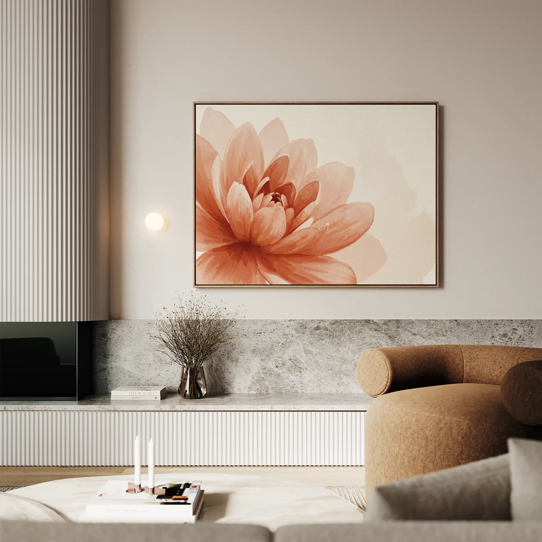 Petals in Amber Light – neutral-toned botanical canvas wall art print by Aspire Prints