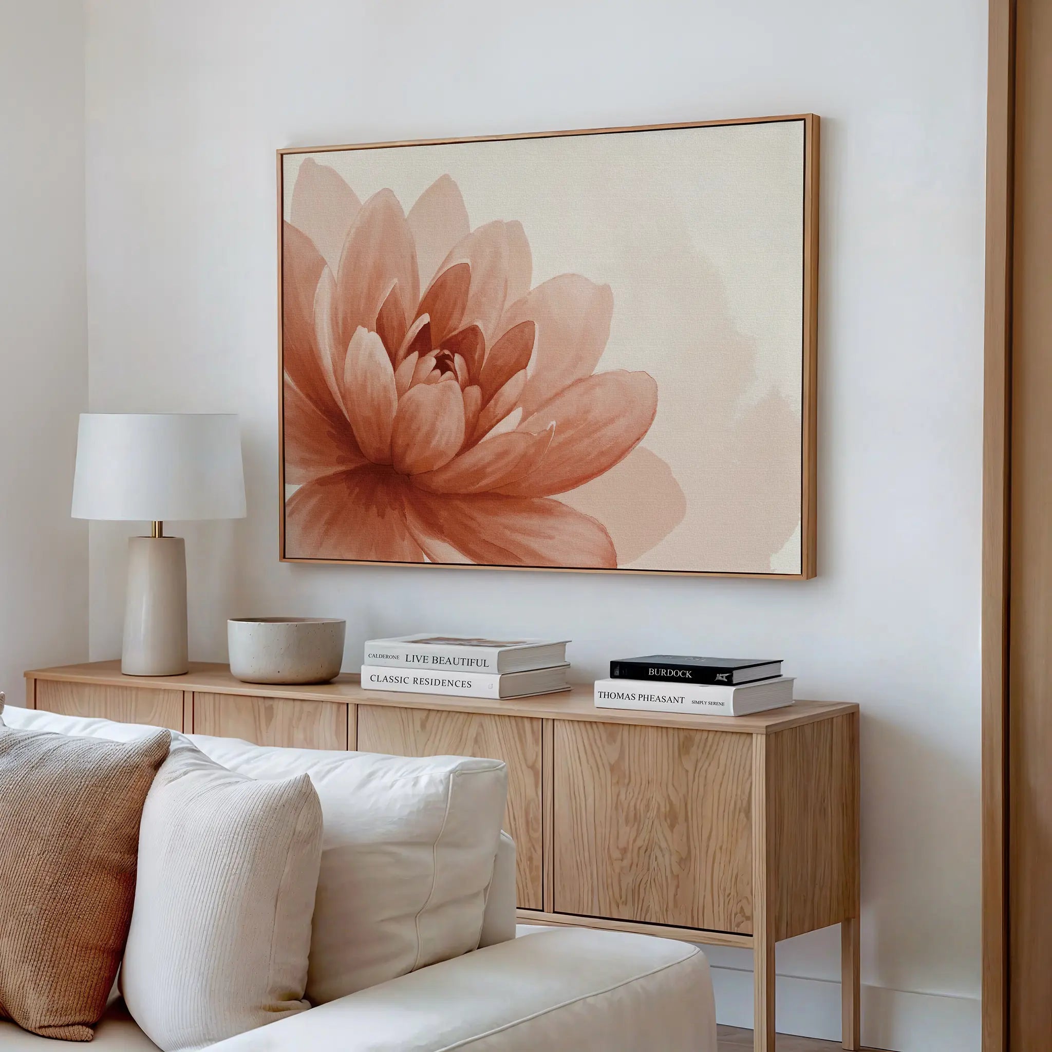 Petals in Amber Light – neutral-toned botanical canvas wall art print by Aspire Prints