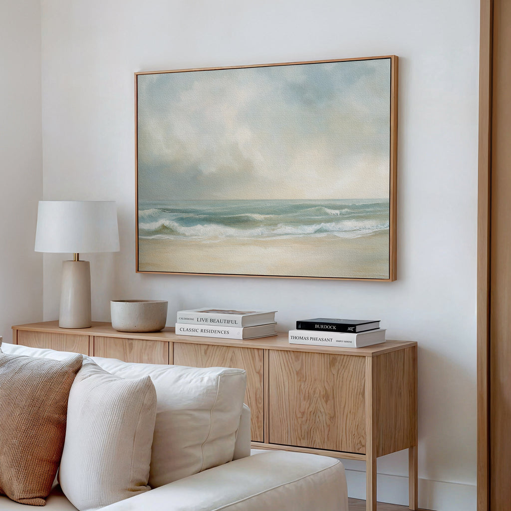 Whispering Tides at Dawn – blue vintage canvas wall art print by Aspire Prints
